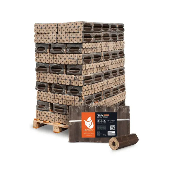 Heizfuxx PiniKay Quadro Hartholzbriketts 960 kg Palette 96x10 kg Vierkant mit Loch Heizwert ≥4,8 kWh/kg