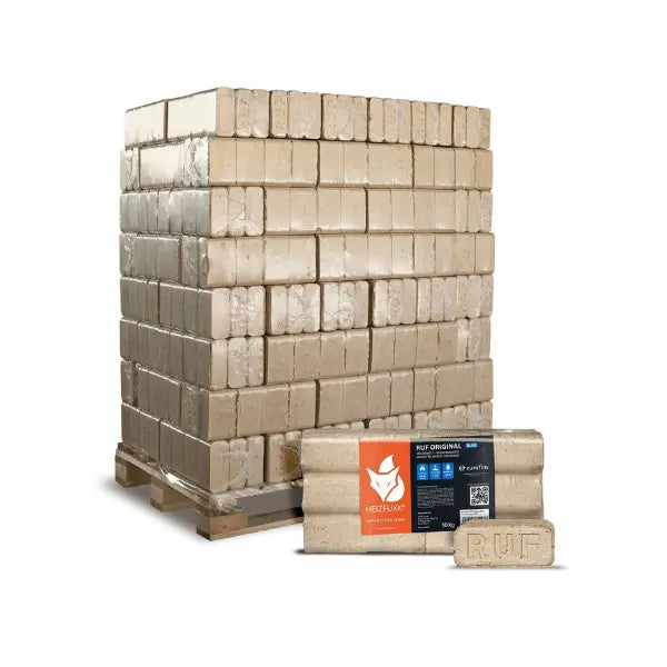 Heizfuxx RUF Original Blue Holzbriketts Hartholz RUF-Form Heizwert ≥4,8 kWh/kg Premium Kaminbriketts