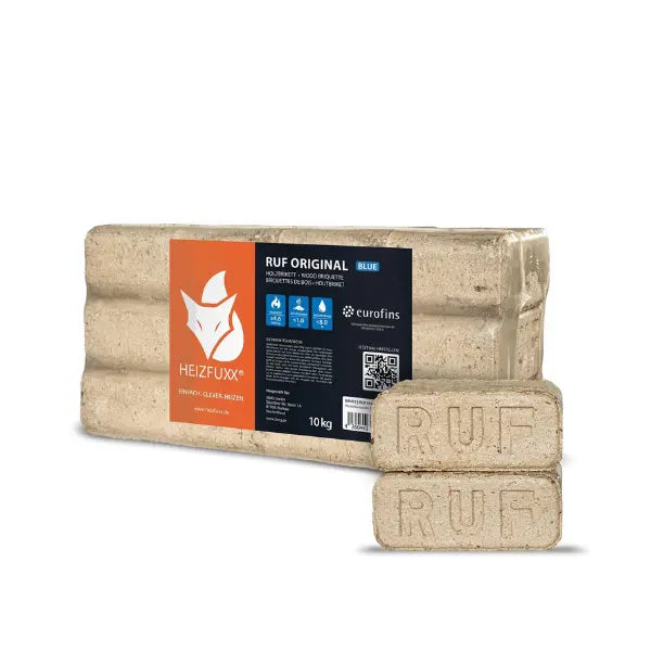 Heizfuxx RUF Original Blue Holzbriketts Hartholz RUF-Form Heizwert ≥4,8 kWh/kg Premium Kaminbriketts