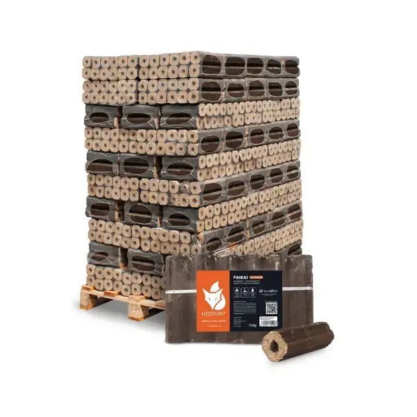 Designsanstitre_23_ef90175b-b4c8-490b-a476-e9a1872160e1-1-1.jpg Heizfuxx PiniKay Quadro Holzbriketts Hartholz – 960 kg Palette (96×10 kg), Heizwert ≥4,8 kWh/kg, Vierkant mit Loch – Bild 1