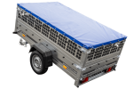 Pkw Transport Anhänger 230×125 Garden Trailer 230 KIPP mit Laubgitteraufsatz, blauer Flachplane und Stützrad-Neu – Bild 7